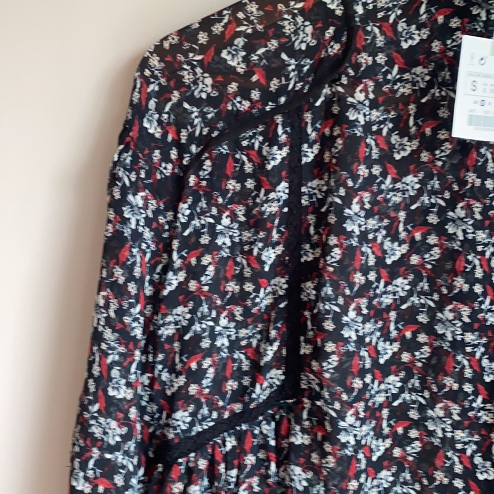 NWT Zara Sheer Floral Lace Peasant Babydoll Top S - Picture 4 of 7